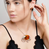 Handmade Statement Chameleon Necklace in Silver and Amber