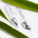 Climbing Chameleon Hook Earrings in Silver