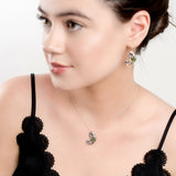 Climbing Chameleon Necklace in Silver and Green Amber