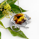 Handmade Statement Chameleon Necklace in Silver and Amber