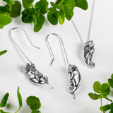 Climbing Chameleon Hook Earrings in Silver