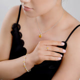 Round Charm Bead Ring in Silver and Yellow Amber