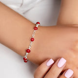 Circle Link Bracelet in Silver and Coral