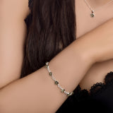 Circle Link Bracelet in Silver and Green Amber