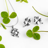 Lucky Four Leaf Clover Stud Earrings in Silver