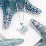 Miniature Crab Necklace in Silver and Larimar