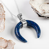 Crescent Moon Necklace in Silver & Lapis Lazuli