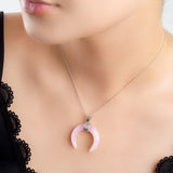 Crescent Moon Necklace in Silver & Rose Quartz