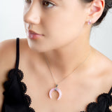 Crescent Moon Necklace in Silver & Rose Quartz