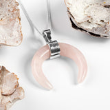 Crescent Moon Necklace in Silver & Rose Quartz
