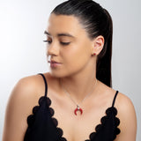 Crescent Moon Necklace in Silver & Red Horn Coral