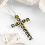 Statement Cross Necklace in Silver and Green Amber