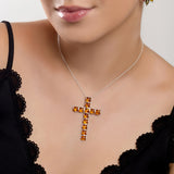 Statement Cross Necklace in Silver and Cognac Amber
