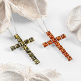 Statement Cross Necklace in Silver and Green Amber