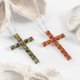 Statement Cross Necklace in Silver and Cognac Amber