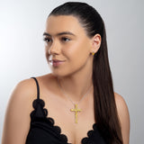 Statement Cross Necklace in Silver and Yellow Amber