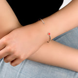 Simple Solo Cuff Bangle in Silver and Coral