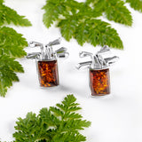 Golf Club Cufflinks in Silver and Amber