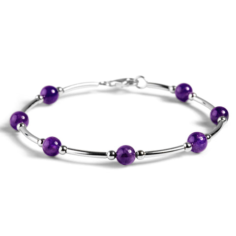 Bead Tube Bangle in Silver and Amethyst