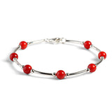 Bead Tube Bangle in Silver and Coral