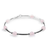 Bead Tube Bracelet in Silver and Rose Quartz