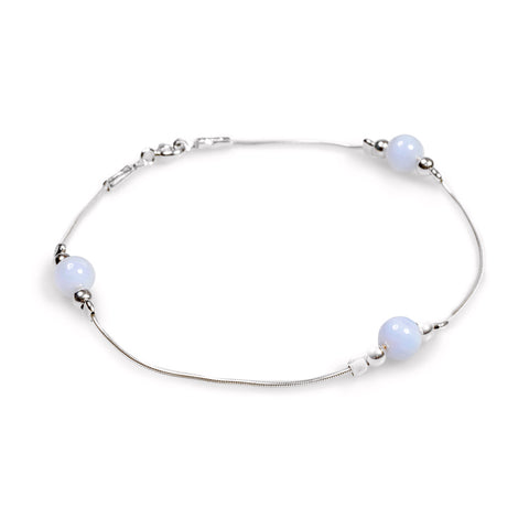 Bead Bracelet in Silver and Blue Lace Agate