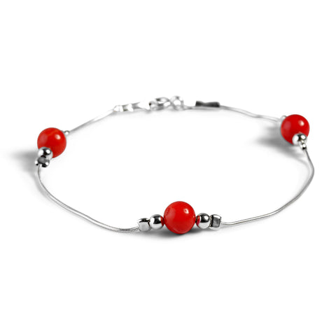Bead Bracelet in Silver and Coral