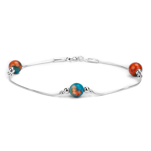 Bead Bracelet in Silver and Copper Turquoise