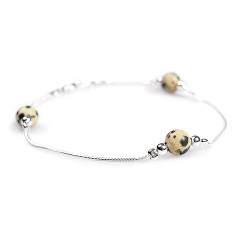 Bead Bracelet in Silver and Dalmatian Jasper