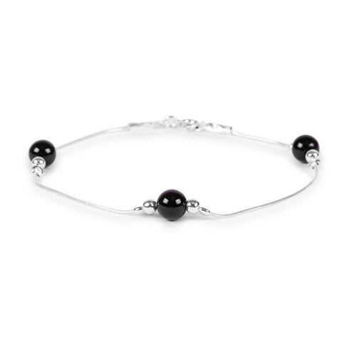 Bead Bracelet in Silver and Black Onyx