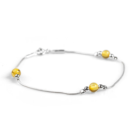 Bead Bracelet in Silver and Yellow Amber