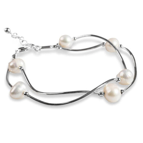 Waved Bracelet in Silver and Pearl