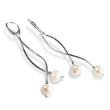 Waved Drop Earrings in Silver and Pearl