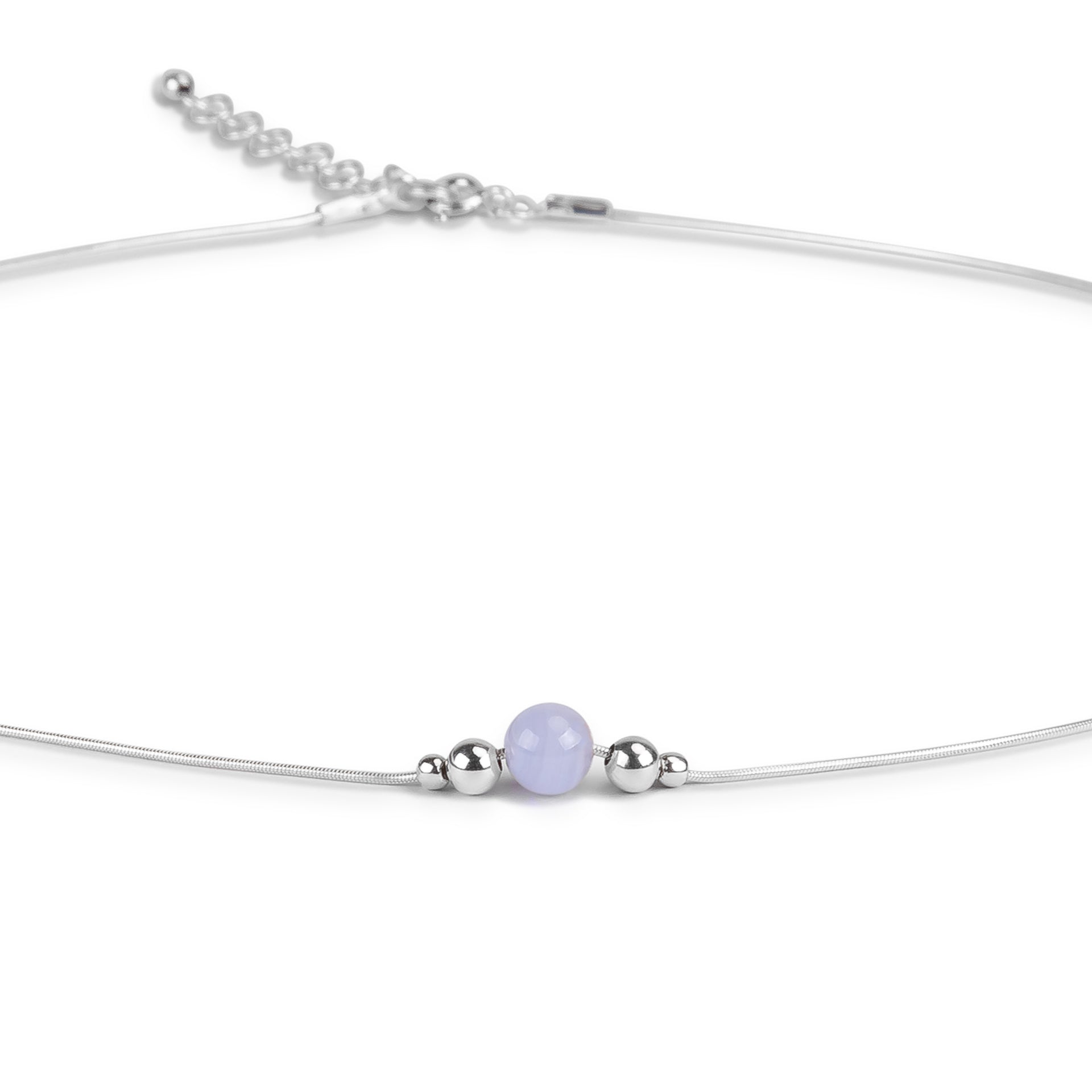 Delicate Single Stone Necklace Silver Lace Agate