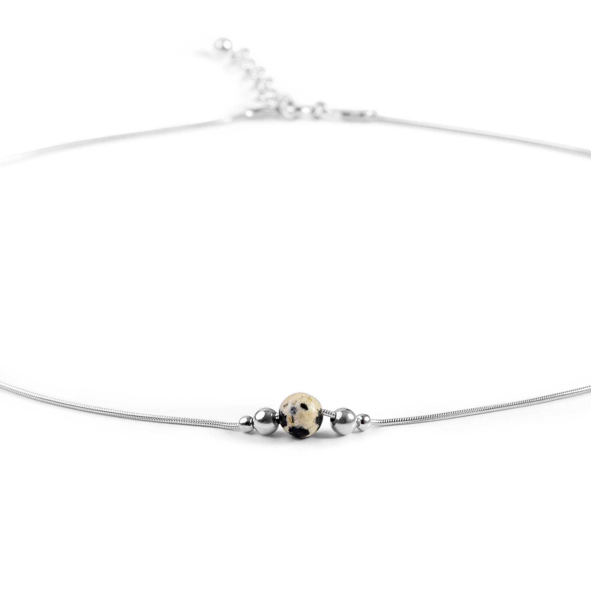 Delicate Single Stone Necklace Dalmatian Jasper