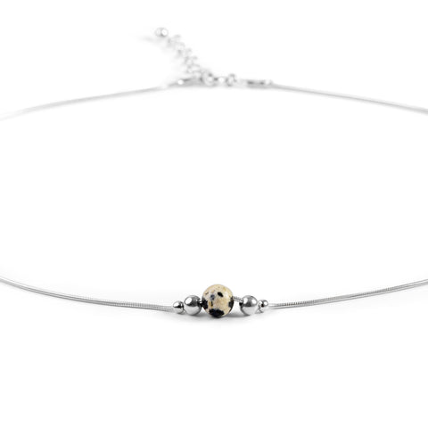 Delicate Single Stone Necklace in Silver and Dalmatian Jasper