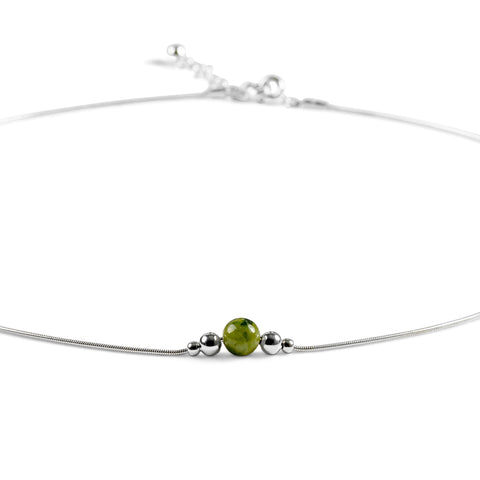 Delicate Single Stone Necklace in Silver and Jade