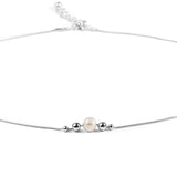 Delicate Single Stone Necklace in Silver and White Pearl