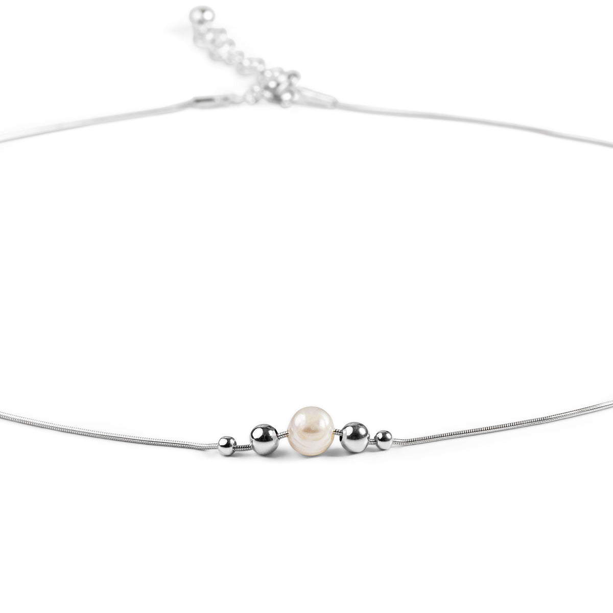 Delicate Single Stone Necklace Silver Pearl