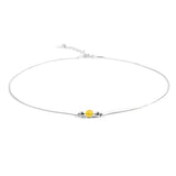 Delicate Single Stone Necklace in Silver and Yellow Amber