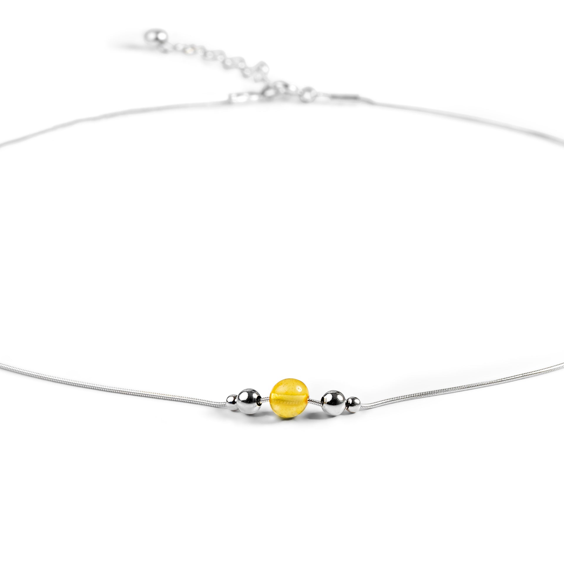 Delicate Single Stone Necklace Silver Amber
