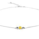 Delicate Single Stone Necklace in Silver and Yellow Amber