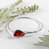 Lily Flower Bangle in Silver and Cognac Amber