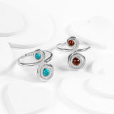 Spiral Design Ring in Silver and Cognac Amber