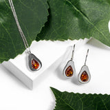 Avocado Necklace in Silver and Cognac Amber