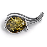 Green Amber & Silver Brooch - Natural Designer Gemstone