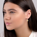 Daffodil Flower Hook Earrings in Silver and Yellow Amber