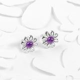 Daisy Stud Earrings in Silver and Amethyst