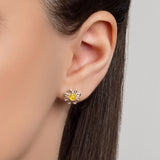 Daisy Stud Earrings in Silver and Yellow Amber