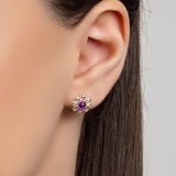 Daisy Stud Earrings in Silver and Amethyst